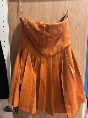 Women’s Pleated Suede Mini Skirt in  Burnt Orange